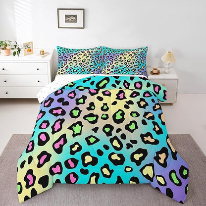 Feelyou Leapord Comforter Set Queen Size Leopard Print Comforter for Boys Girls Teens Cheetah Print Bedding Set Morden Duvet Set Room Decor Pale Blue Quilt Set