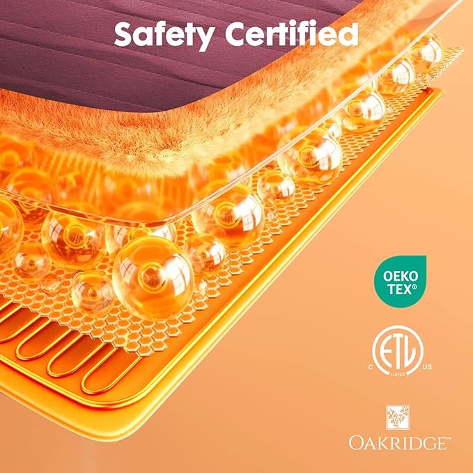OakRidge Digital Comfort Fleece Heated Twin Blanket - Burgundy, 100% Polyester, Machine Washable, Oeko-TEX Certified, Perfect for Warm Nights, Controlled Heat Settings