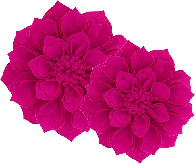 Fennco Styles Handmade 3D Heart-Shaped Petals Flower Decorative Filled Throw Pillow 13" Round - Floral Pillow for Couch, Home Décor and Holiday, Housewarming Gift (Magenta)
