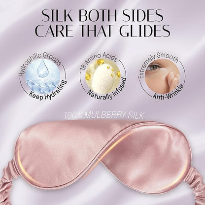 Silk Sleep Mask Eye Mask Blindfold with Double Layer Silk Filling and Elastic Strap for Full Night's Sleep, Travel and Nap, Eye Cover Eyeshade with Luxury Bag and Ear Plugs by OLESILK (Dark Pink)