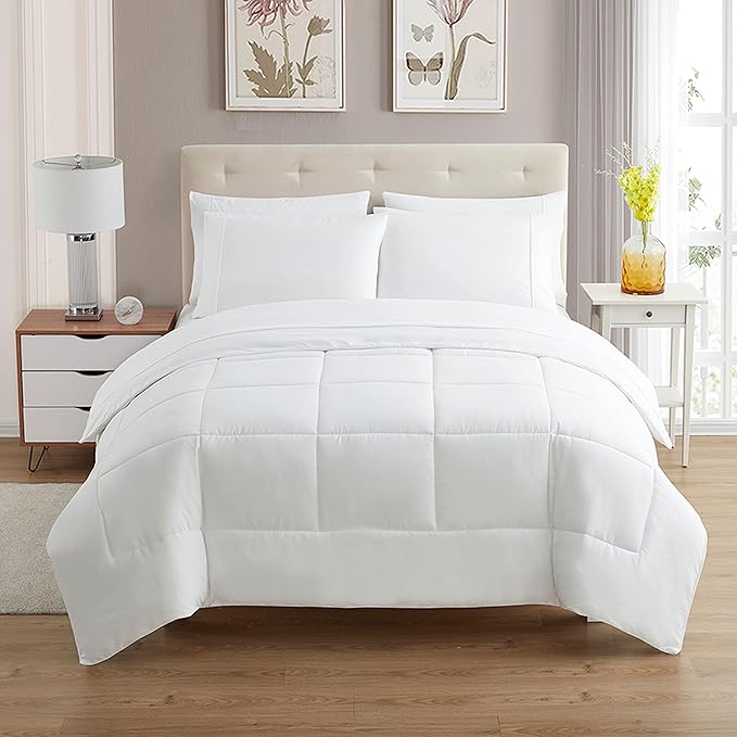 Sweet Home Collection 5 Piece Comforter Set Bag Solid Color All Season Soft Down Alternative Blanket & Luxurious Microfiber Bed Sheets, White, Twin (Pack of 4)