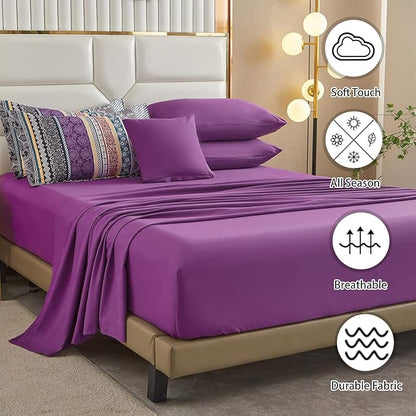Cottolester Boho Comforter Set Full Size 8 Piece Bed in a Bag Bohemian Striped Bedding Quilt Set Purple Paisley Floral Comforter and Sheet Set,Soft Microfiber Complete Bedding Sets for All Season