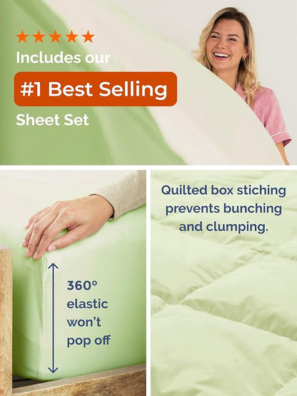 Twin XL Comforter Set - 5 Piece Bed in a Bag Twin XL Size Bed Set - Down Alternative Comforter, Flat Sheet, Fitted Sheet, Pillowcase & Sham for All Seasons - Ultra Soft & Breathable - Light Sage Green