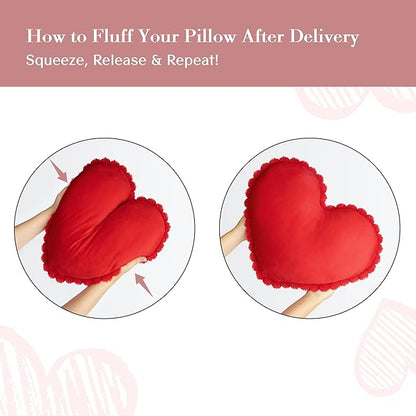 AELS Heart Shaped Pillow, Set of 2, Velvet Throw Pillows, Soft Velvet Love Pillows with Faux Fur Pom Poms, 20 & 16 Inches, Cute Valentines Day Decorations, Wedding Decor, Red