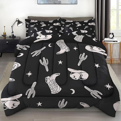 Comforter Set King Size, Western Cactus Cowboy Soft 3 Pcs Bedding for Kids and Adults, Boho Cowgirl American Comforter Set with Pillowcase, for Bedroom Bed Decor