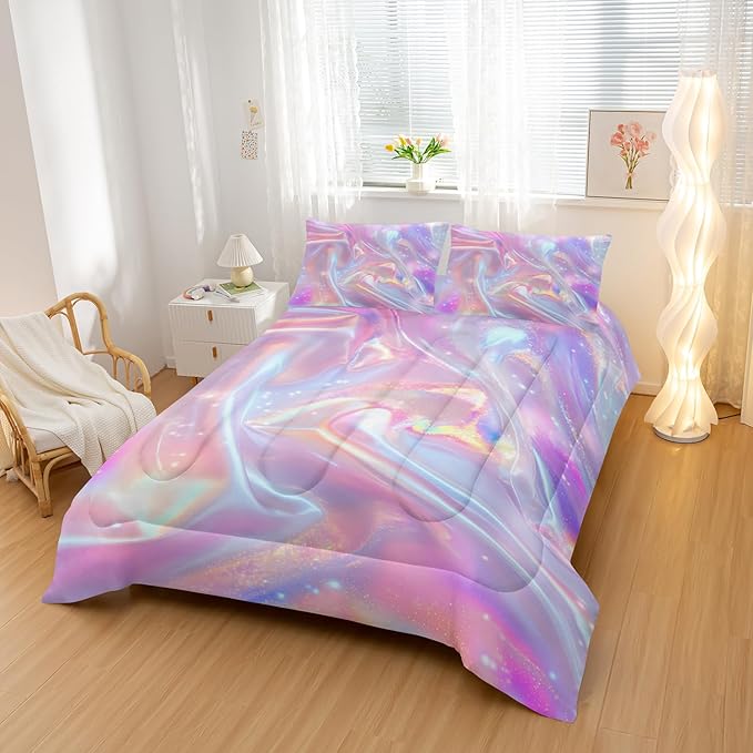 Pink Abstract Art Comforter Modern Abstract Comforter Set,Rainbow Gradient Star Bedding Set King Size 3PCS,Mordern Art Decor All Season Lightweight Soft Microfiber with 2 Pillow Shams