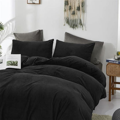 CLOTHKNOW Black Velvet Full Comforter Set, 3Pcs High Material Fluffy Bedding Comforter, Includes 1 Comforter & 2 Pillowcases, Best for Sleeping, Home Decor