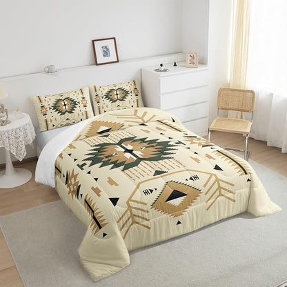 Southwest Comforter Set Twin Size Tribal Exotic Bedding Set 2pcs for Kids Teens Adults Women Room Decor Abstract Geometric Arrow Quilt Set Boho Vintage Duvet Insert,1 Pillowcase