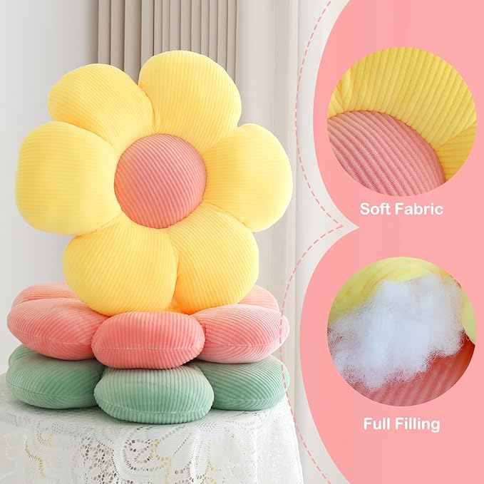 Six Petal Flower Pillow,Soft Flower Shaped Throw Pillows Cushion Seating for Home Decorative,Cute Daisy Throw Pillow for Bed Sofa Couch (White,15.7'')