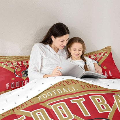 Feelyou Football Bedding Set Boys Girls Twin Size Comforter Set Sports Themed Women Men Football City Duvet Quilt Rugby Sports Red Brown Room Decor