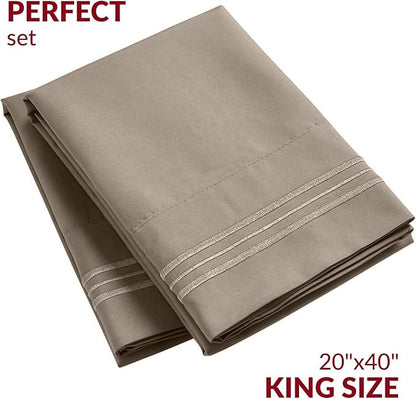 Mellanni Pillow Cases - Luxury, Extra Soft, Cooling Pillow Covers - 2 PC Iconic Collection Pillowcases - Envelope Closure (King 20"x40", Tan)