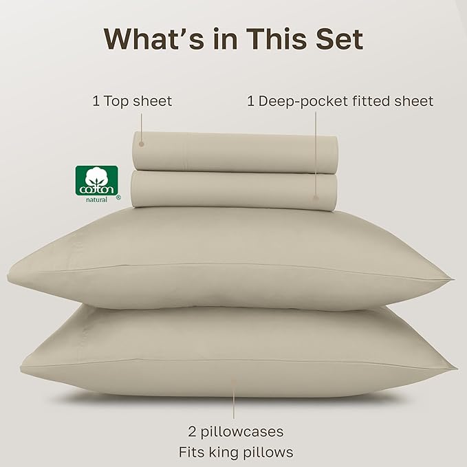 California Design Den 100% Egyptian Cotton Sheets Set - Certified Authentic Luxury California King Sheets Deep Pocket Set, Sateen Weave, Soft and Durable Luxury Bedding, Ideal for Hot Sleepers - Beige