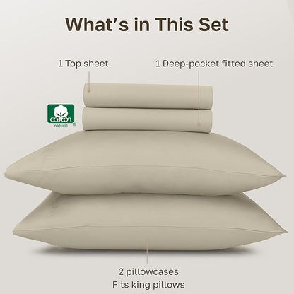 California Design Den 100% Egyptian Cotton Sheets Set - Certified Authentic Luxury California King Sheets Deep Pocket Set, Sateen Weave, Soft and Durable Luxury Bedding, Ideal for Hot Sleepers - Beige