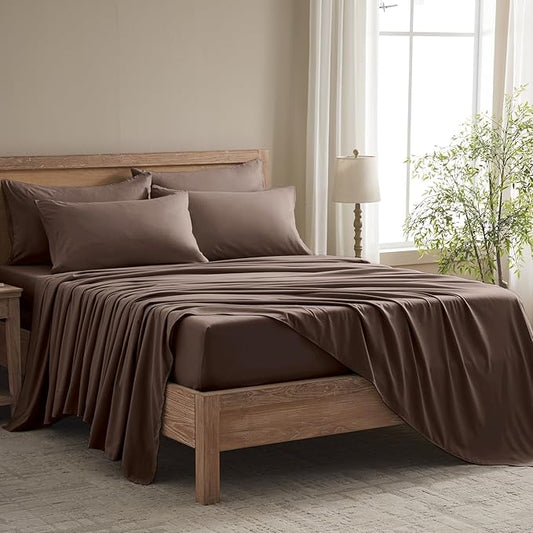 Cal King Size Sheets Set - 6 Piece Luxuriously Soft & Cooling Sheets Cal King Size - Ultra Soft 16" Deep Pocket Cal King Sheet Set - Fitted Sheet & Pillowcase Sets (Cal King Dark Brown)