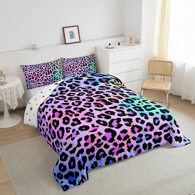 Women Cheetah Printed Bedding Comforters Twin Size, Colorful Leopard Printed Comforter Set Africa Leopard Pattern Decorative for Girls Woman, Soft Microfiber Down Comforter with 1 Pillow Sham