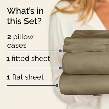 Twin 4 Piece Sheet Set - Comfy Breathable & Cooling - Ultra Soft Hotel Luxury Bedding Set with 8-16 Inch Deep Pockets - 1 Flat & 1 Fitted Sheet & 2 Pillowcases - Cozy, Wrinkle Free & Easy Care - Khaki