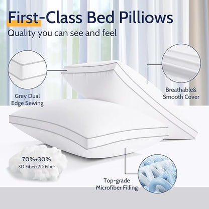 Pillows Queen Size Set of 2, Gusseted Bed Pillows for Sleeping 2 Pack, Luxury Hotel Quality, Supportive Queen Pillow with Soft Down Alternative for Back Stomach Side Sleepers, Machine Washable
