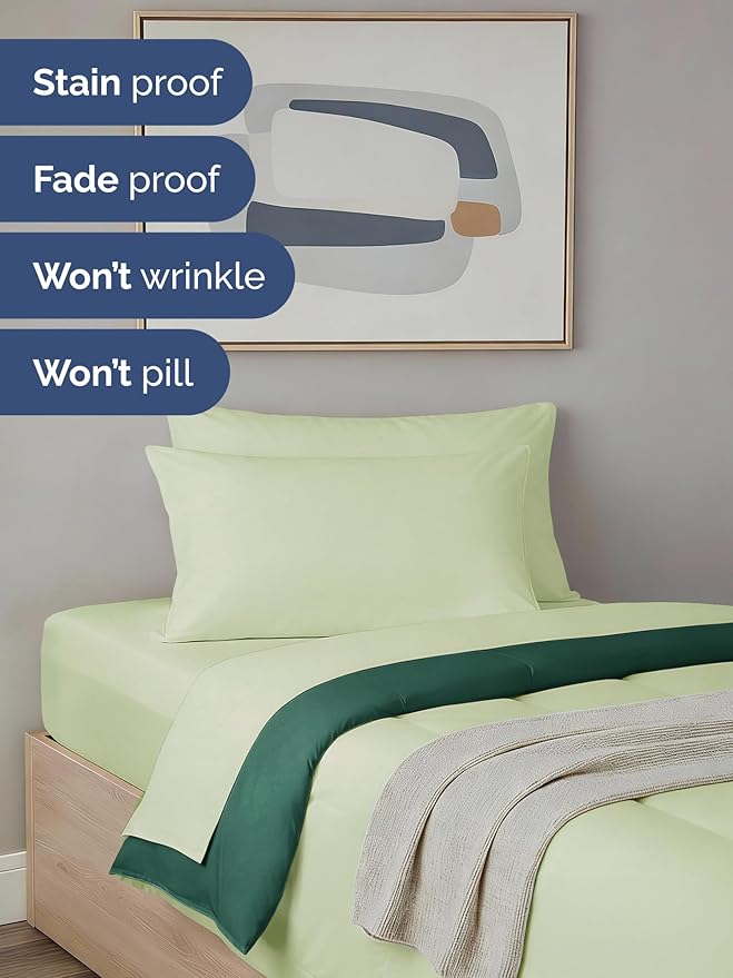 Twin XL Comforter Set - 5 Piece Bed in a Bag Twin XL Size Bed Set - Down Alternative Comforter, Flat Sheet, Fitted Sheet, Pillowcase & Sham for All Seasons - Soft and Breathable - Light Sage/Emerald