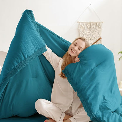Andency Turquoise Comforter California King Size, 3 Pieces Cal King Boho Teal Lightweight Bedding Comforter Sets, Soft Fluffy Bed Set (104x96In Comforter & 2 Pillowcases)