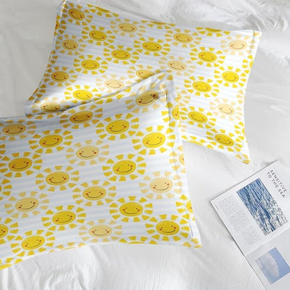 Comforter Set Twin Size, Cute Sunshine Sun 5 Pcs Bedding for Kids and Adults, Beach Summer Happy Bed Sheet Sets with Fitted Sheet Pillowcase & Sham for Bedroom Bed Decor