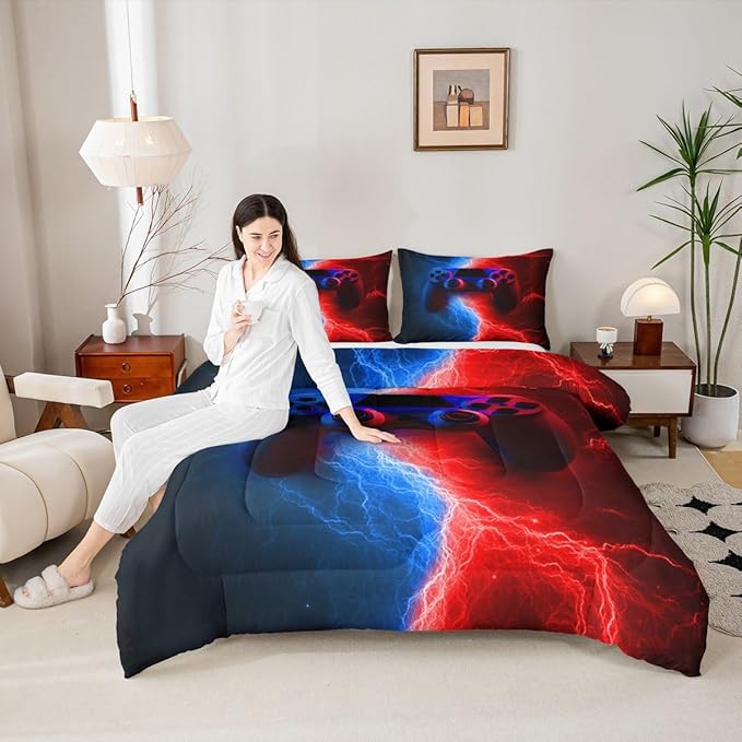 Erosebridal Boys Bedding Sets - Twin Gaming Comforter Sets for Kids, Toddler Bedding Set, Red Blue