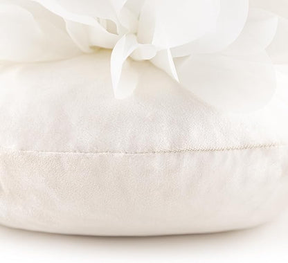 3D Flower Round Throw Pillow Cute Decorative Daisy Accent Cushion Handmade Soft Elegant Velvet Pillowcase with Inserts for Bed Couch Chair Car Bedroom Living Room Home Decor Gift 14Inch White