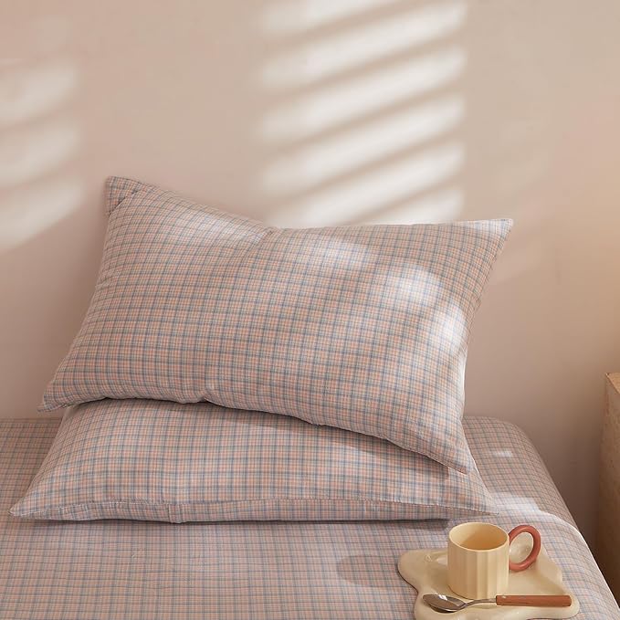 HighBuy Gingham Comforter Set Full Modern Pink Blue Plaid Checkered Pattern Comforter Soft Fluffy Gingham Bedding Set Lightweight Chic Grid Bedding Comforter Farmhouse for Teen Girls