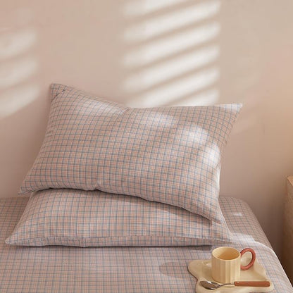HighBuy Pink Blue Gingham Comforter Set Queen Size Boho Plaid Checkered Pattern Comforter Comforter Set with 2 Pillowcases Fluffy Geometric Grid Printed Gingham Bedding Set Queen