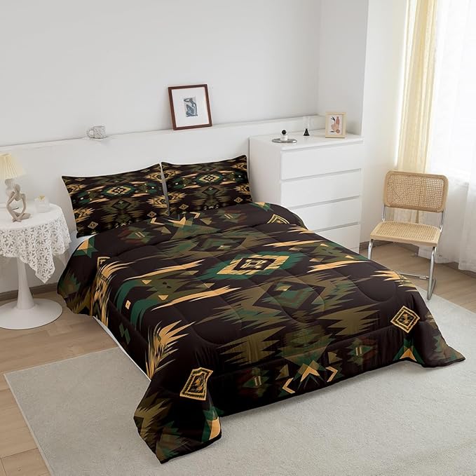 Feelyou Rustic Lodge Cabin Comforter Set,Western Southwestern Aztec Bedding Set Toddler Size,Boys Girls Bedroom Room Decor,Bohemian Comforter,Western Farmhouse Bed Set for All Season