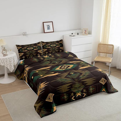 Feelyou Rustic Lodge Cabin Comforter Set,Western Southwestern Aztec Bedding Set Queen Size,Boys Girls Bedroom Room Decor,Bohemian Comforter,Western Farmhouse Bed Set for All Season