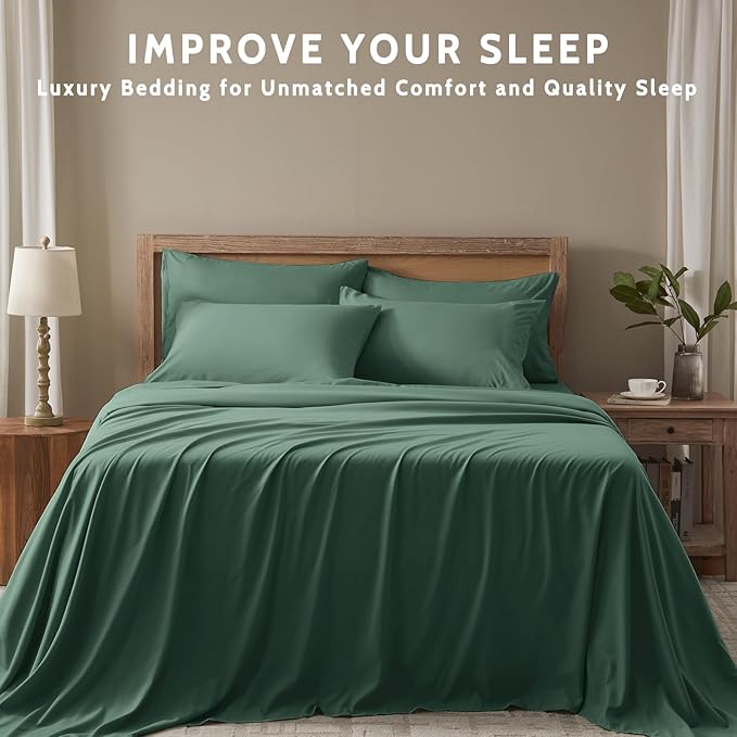 Twin Sheets Set - 4 Piece Soft Microfiber and Wrinkle Free Sheets - Easy Care, Extra Soft, Cooling Sheets - 1 Deep Pocket Fitted Sheet 1 Flat Sheet and 2 Pillowcases (Twin Emerald Green)