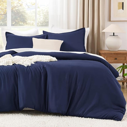 Litanika Comforters Navy Blue Oversized King Size, 3 Pieces Lightweight Solid Bedding Set & Collections, All Season Fluffy Bed Set (120x98In Comforter & 2 Pillowcases)