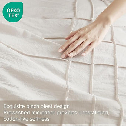 Comfort Spaces Cream Queen Size Comforter Set - 3 Pieces Pintuck Pleated Bedding Sets, All Season Lightweight, Extra Softness Pre-Washed Microfiber Queen Bed Set, Shams