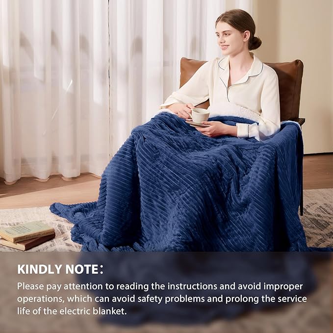 Homemate Electric Heated Blanket Full Size - 72"x84" Heating Blanket Full Size 1/2/4/6/8 Hours Auto-Off 10 Heat Level Over-Heat Protection Soft Flannel Sherpa ETL Certification