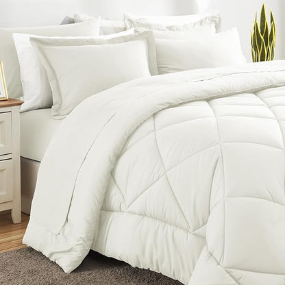 CozyLux King Size Comforter Set Ivory - 7 Pieces Bed in a Bag King, Luxury Soft Bed Set for All Seasons, Bedding Set with Down Alternative Comforter, Sheets, Pillowcases & Shams