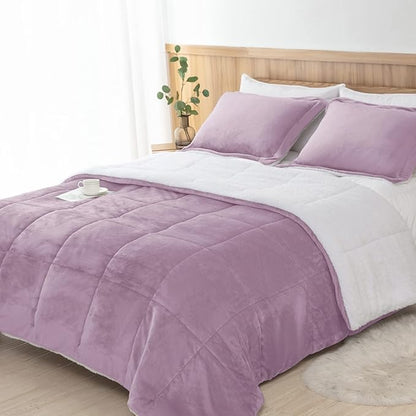 Seward Park Lavender Purple Fuzzy Sherpa Comforter Set King Size, All Season Fleece Fall Blanket for Girls, Soft Warm Winter Bedding Sets with 2 Pillow Shams