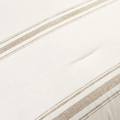 Lush Decor Farmhouse Stripe Reversible Cotton Comforter Set, 3 Piece Set, Full/ Queen, Neutral - Cozy Farmhouse Bedding Set - Rustic Decor - Striped Comforter - Modern Farmhouse Bedroom Decor