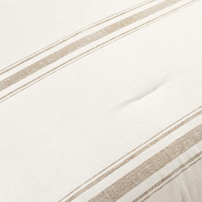 Lush Decor Farmhouse Stripe Reversible Cotton Comforter Set, 2-Piece, Twin XL Neutral - Twin Bedding Set - Dorm Decor - Striped Comforter for Farmhouse Bedroom Decor