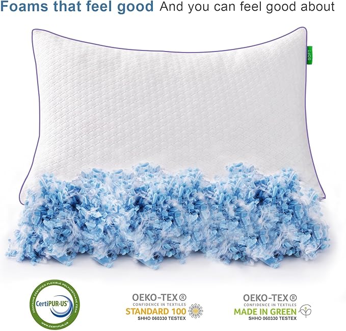 Favorland Cooling Bed Pillows Standard Size Set of 2 - Shredded Memory Foam Pillows for Sleeping 2 Pack - Gel Pillow Adjustable Firm Pillow Soft Pillows for Side Back Stomach Sleepers