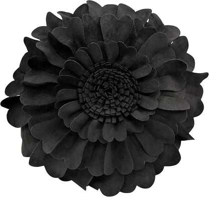 Contempo Lifestyles 13 Inch Black 3D Round Heart Floral Throw Pillow - Soft & Snuggly Suedette Polyester Fill - Decorative Accents, Gifts