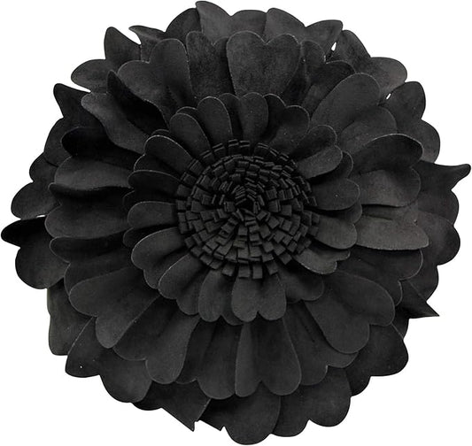 Contempo Lifestyles 13 Inch Black 3D Round Heart Floral Throw Pillow - Soft & Snuggly Suedette Polyester Fill - Decorative Accents, Gifts