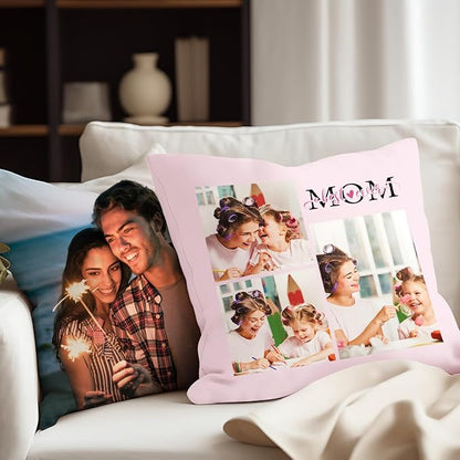 Custom Pillow with Insert, Personalized Throw Pillows with Picture Text - Double-Sided Printing | 5 Sizes & 10 Colors, Customized Pillow Photo Gifts for Girlfriend Boyfriend, Couple Gifts