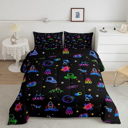 jejeloiu Galaxy Astronaut Duvet Cover Toddle Size Glitter Outer Space Bedding Set for Kids Boys Girls Solar System Comforter Cover Set Nebula Bedspread Cover 2Pcs
