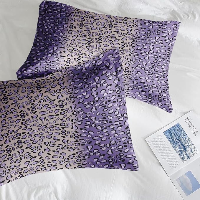 Comforter Set Twin Size, Leopard Colorful Plain Purple 5 Pcs Bedding for Kids and Adults, Gold Geometric Tiger Bed Sheet Sets with Fitted Sheet Pillowcase & Sham for Bedroom Bed Decor