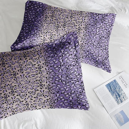 Comforter Set Twin Size, Leopard Colorful Plain Purple 5 Pcs Bedding for Kids and Adults, Gold Geometric Tiger Bed Sheet Sets with Fitted Sheet Pillowcase & Sham for Bedroom Bed Decor