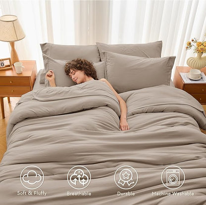 MUXHOMO 7 Pieces King Comforter Set, Soft Bed in a Bag King Size, All Season Bedding Set with Comforter, Flat Sheet, Fitted Sheet, Pillowcases & Shams, Linen