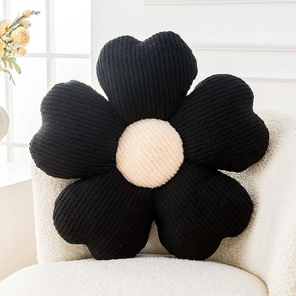 Flower Throw Pillow, Cute Flower Shaped Pillow Decorative Throw Pillow for Bed Couch, Soft Daisy Pillows Floor Seating Cushion Cushions (14.9 Inch Black)