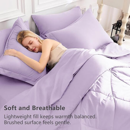 CozyLux King Size Comforter Set Light Purple - 7 Pieces Bed in a Bag King, Luxury Soft Lavender Bed Set for All Seasons, Bedding Set with Down Alternative Comforter, Sheets, Pillowcases & Shams