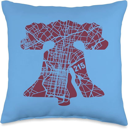 Philadelphia Street Map Liberty Bell Ill 215 Vintage Philly Throw Pillow