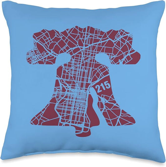Philadelphia Street Map Liberty Bell Ill 215 Vintage Philly Throw Pillow